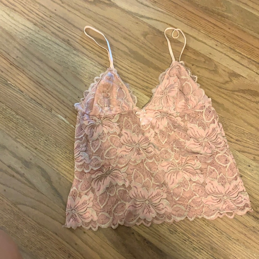 Old navy pink beige layered lace camisole medium